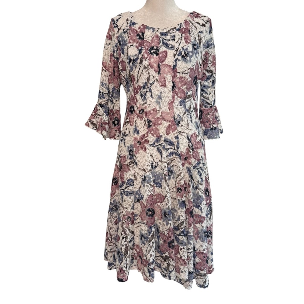 Rabbit Rabbit Rabbit 3/4 Bell Sleeve Floral Lace Fit Flare Dress Size S
